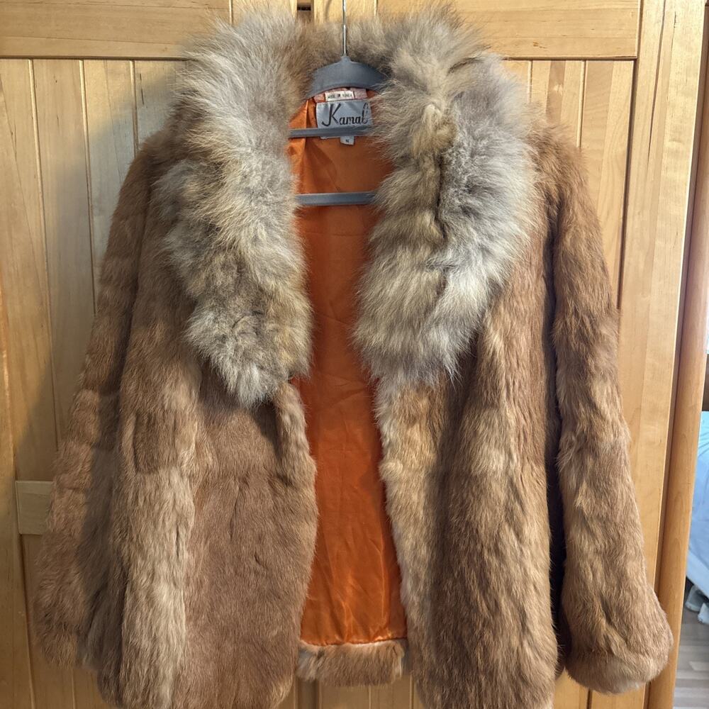 RARE Vintage Kamal Los Angeles Rabbit Fur Coat Size Medium (needing Minor Fixes)